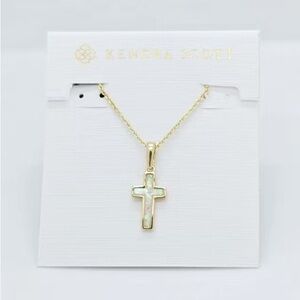 Kendra Scott Cross Gold Pendant Necklace in Kyocera Opal